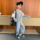 Conjunto Infantil Masculino 2 Peças para Primavera/Outono, Moletom Estilo Esportivo, Roupa Moderna da Nova Coleção 2024, Moda Infantil