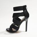 Sandálias Gladiadoras Femininas Sexy, Bico Aberto, Salto Super Alto, Pumps, Tiras Largas, Zíper Traseiro, Para Festa e Casamento, Cor Preta