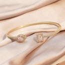 Pulseiras Luxuosas Femininas em Ouro, Geométricas, Braceletes Tipo Cuff com Zircônia Cúbica, Fashion, Para Festas e Uso Diário