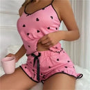 Conjunto de Pijama Feminino de Verão 2024, Tamanho Grande, Regata e Shorts com Alças, Confortável e Macio, Estilo Casual e Fofo, Estampado