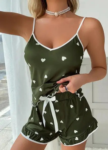 Conjunto de Pijama Feminino de Verão 2024, Tamanho Grande, Regata e Shorts com Alças, Confortável e Macio, Estilo Casual e Fofo, Estampado