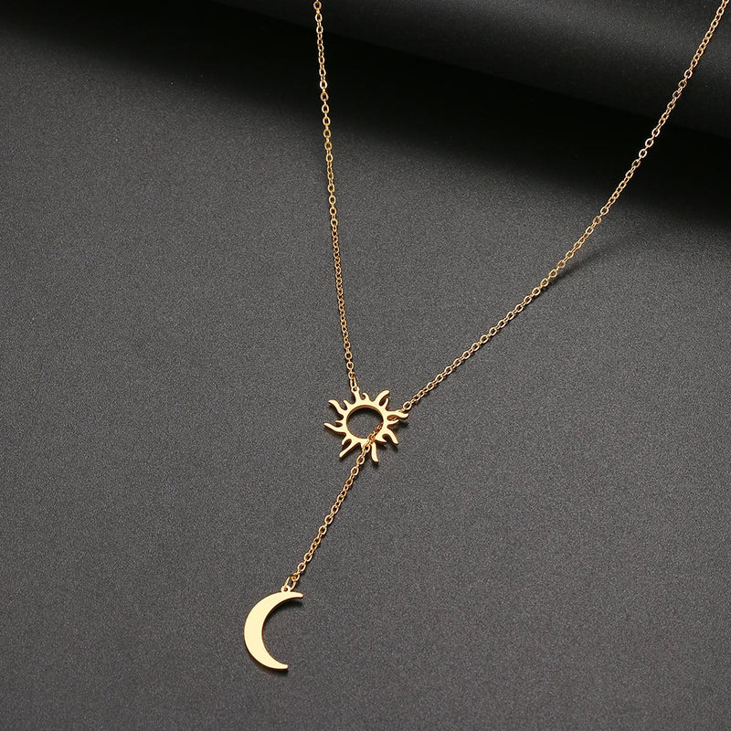 Colar Feminino 2022 de Aço Inoxidável com Sol e Lua, Fashion, Elegante, Essencial para o Verão, Ideal para Festas e Presentes para Amigos
