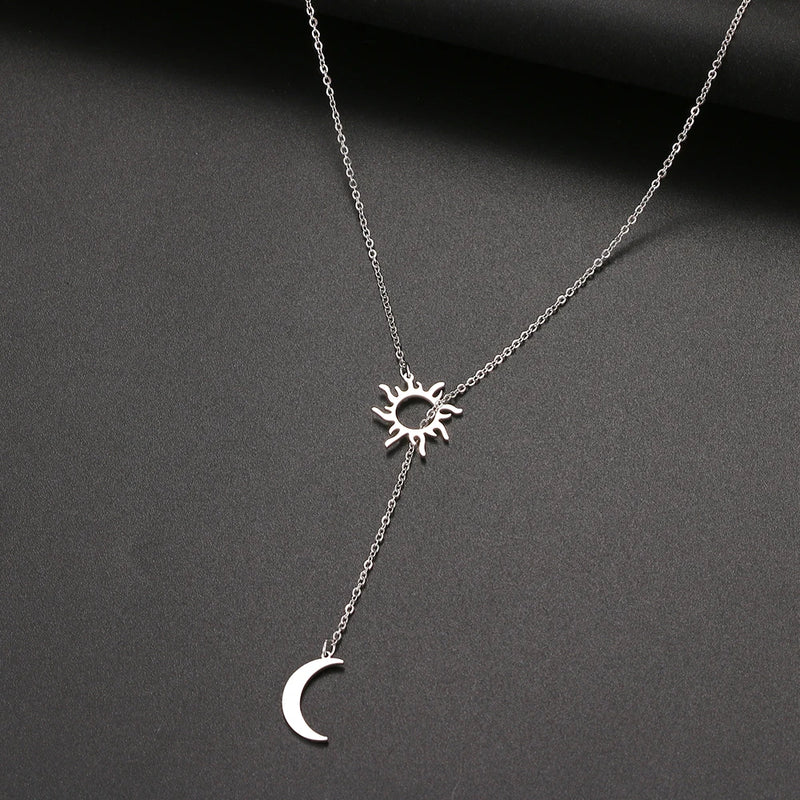 Colar Feminino 2022 de Aço Inoxidável com Sol e Lua, Fashion, Elegante, Essencial para o Verão, Ideal para Festas e Presentes para Amigos