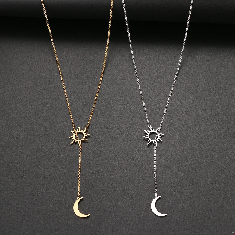 Colar Feminino 2022 de Aço Inoxidável com Sol e Lua, Fashion, Elegante, Essencial para o Verão, Ideal para Festas e Presentes para Amigos