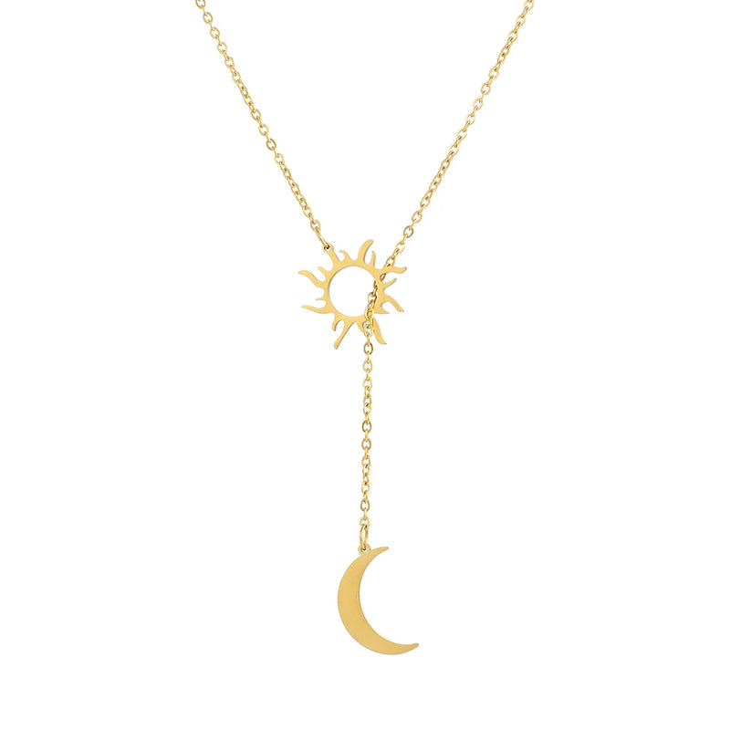 Colar Feminino 2022 de Aço Inoxidável com Sol e Lua, Fashion, Elegante, Essencial para o Verão, Ideal para Festas e Presentes para Amigos