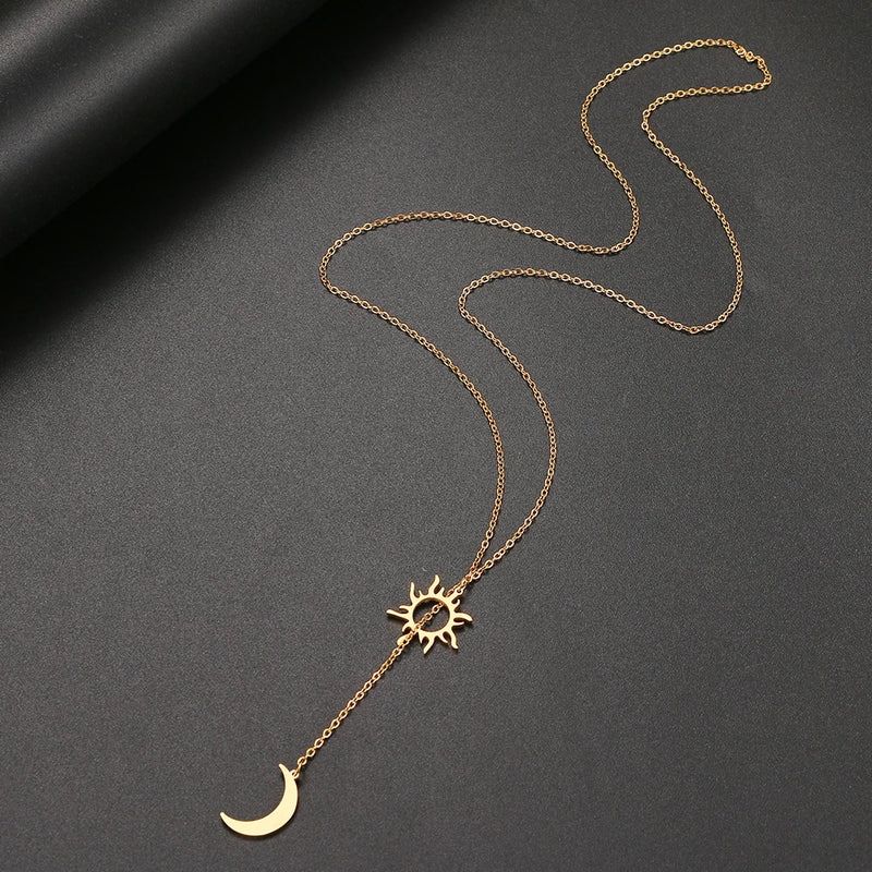 Colar Feminino 2022 de Aço Inoxidável com Sol e Lua, Fashion, Elegante, Essencial para o Verão, Ideal para Festas e Presentes para Amigos