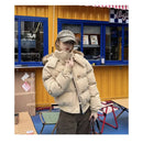 Jaqueta Feminina Curta e Larga de Algodão, com Gorro Removível e Gola de Pele, Quente para o Inverno, Estilo Grosso, Fashion e Modelador