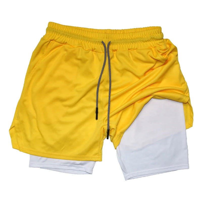 Bermuda Masculina de Fitness de Dupla Camada, 2 em 1, para Academia e Treino, Esportiva, Secagem Rápida, Ideal para Corrida e Exercícios, Modelo Duplo para Verão
