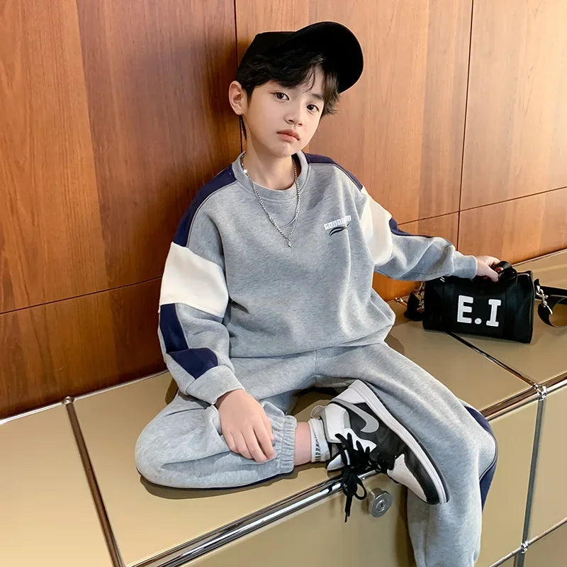 Conjunto Infantil Masculino 2 Peças para Primavera/Outono, Moletom Estilo Esportivo, Roupa Moderna da Nova Coleção 2024, Moda Infantil