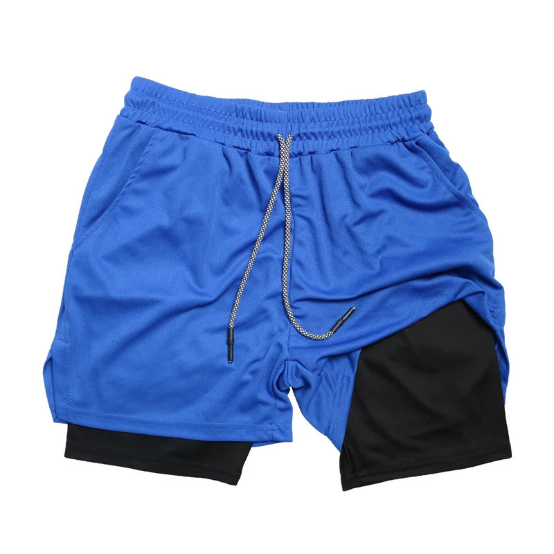 Bermuda Masculina de Fitness de Dupla Camada, 2 em 1, para Academia e Treino, Esportiva, Secagem Rápida, Ideal para Corrida e Exercícios, Modelo Duplo para Verão