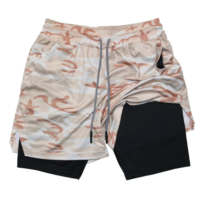 Bermuda Masculina de Fitness de Dupla Camada, 2 em 1, para Academia e Treino, Esportiva, Secagem Rápida, Ideal para Corrida e Exercícios, Modelo Duplo para Verão