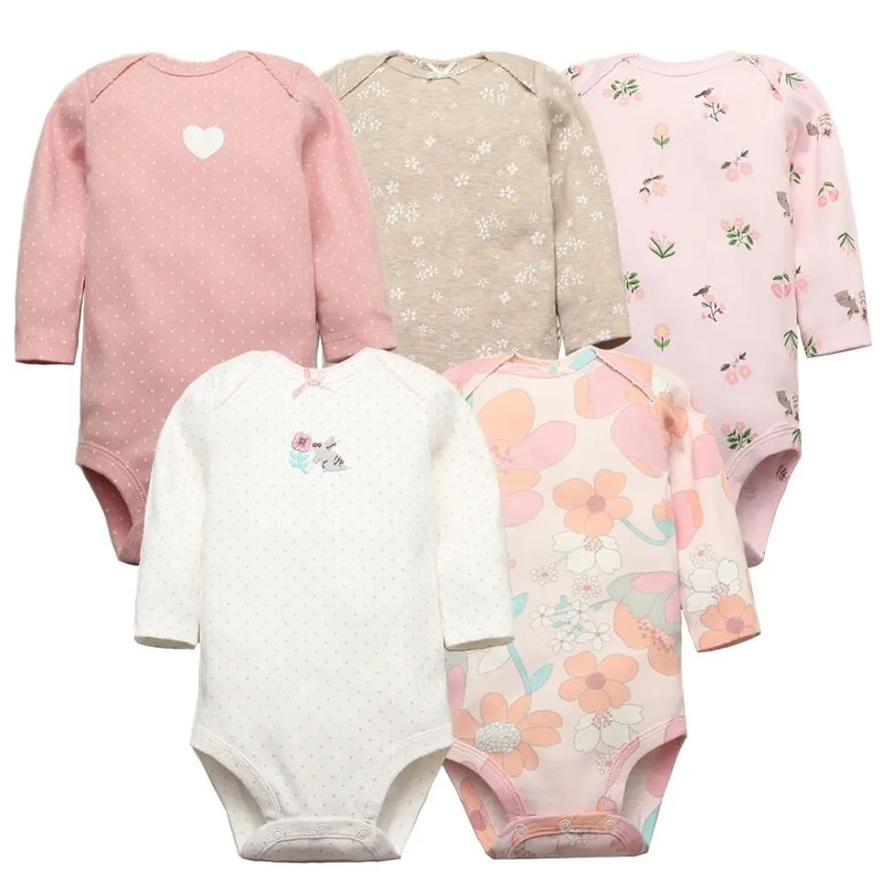 Conjunto com 5 Bodies de Bebê Menino, Roupas para Recém-Nascido, Também para Bebê Menina, 100% Algodão, Macios, com Estampas Novas de Desenhos Animados, Macacões Infantis