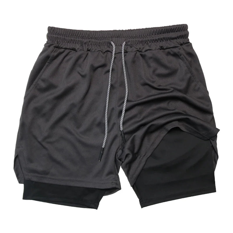 Bermuda Masculina de Fitness de Dupla Camada, 2 em 1, para Academia e Treino, Esportiva, Secagem Rápida, Ideal para Corrida e Exercícios, Modelo Duplo para Verão