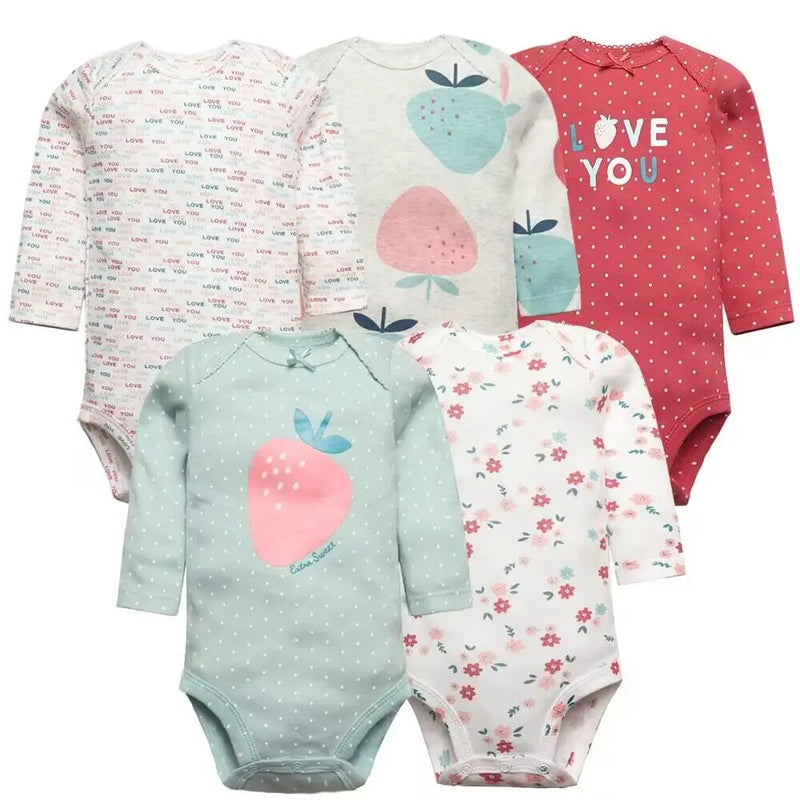 Conjunto com 5 Bodies de Bebê Menino, Roupas para Recém-Nascido, Também para Bebê Menina, 100% Algodão, Macios, com Estampas Novas de Desenhos Animados, Macacões Infantis