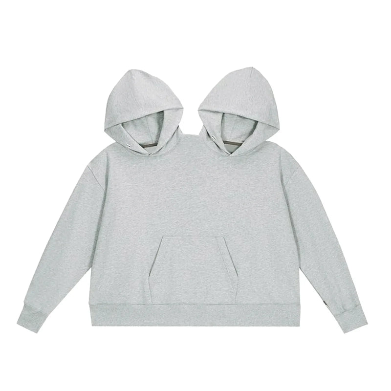 Moletom Criativo de Casal com Capuz para Duas Pessoas, Modelagem Solta, Cor Lisa, Roupa Íntima Compartilhada