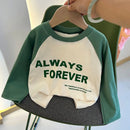 Camiseta de Manga Longa Infantil para Meninas e Meninos, Modelo Básico, com Estampa de Letras, Estilo Coreano, Roupas para Crianças