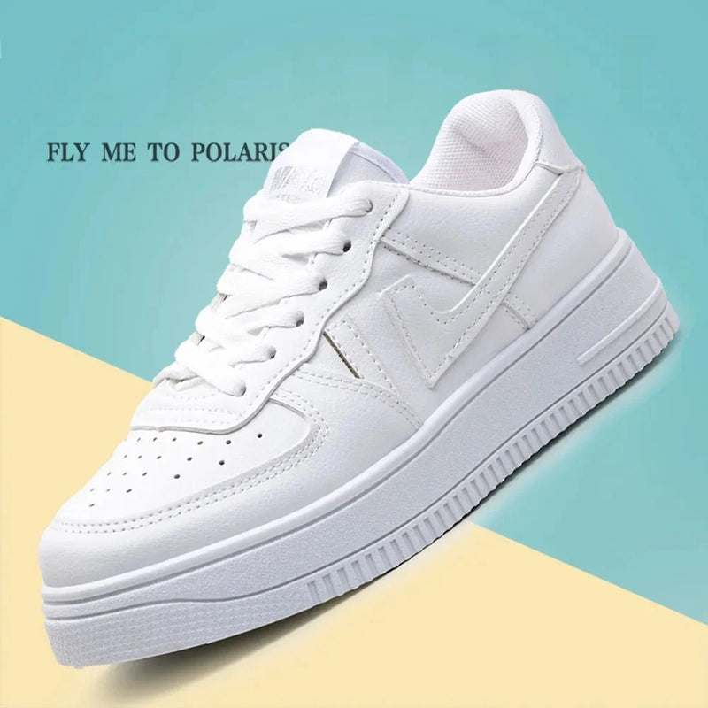 Tênis Casual Unissex, Superfície em Couro Impermeável, Estilo Air Force One, Com Palmilha que Aumenta a Altura, Para Casal, Solado Grosso, Confortáveis para Uso Diário