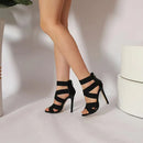 Sandálias Gladiadoras Femininas Sexy, Bico Aberto, Salto Super Alto, Pumps, Tiras Largas, Zíper Traseiro, Para Festa e Casamento, Cor Preta