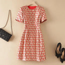 Vestido Jacquard Novo de Primavera, Manga Curta, Modelo Sofisticado, Elegante para Trabalho, Decote Redondo, Ajuste Slim, Saia A-Line de Verão, 2024