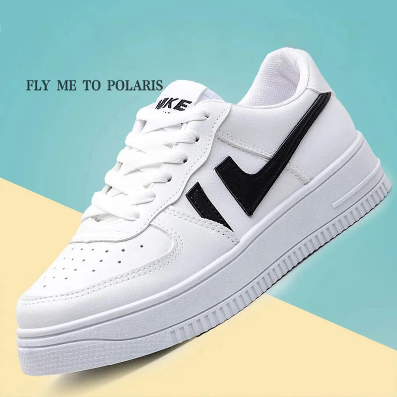 Tênis Casual Unissex, Superfície em Couro Impermeável, Estilo Air Force One, Com Palmilha que Aumenta a Altura, Para Casal, Solado Grosso, Confortáveis para Uso Diário
