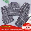 Pijama Masculino Três Peças, Camiseta de Manga Curta e Calça Longa em Algodão, Roupas de Casa, Tamanhos Grandes, Extra Grande, Conjunto com Cardigan que Pode Ser Usado Externamente