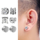 Conjunto com 6 Brincos de Clipe Magnéticos Fortes para Homens e Mulheres, Estilo Punk, Redondos com Zircônia, Sem Furo