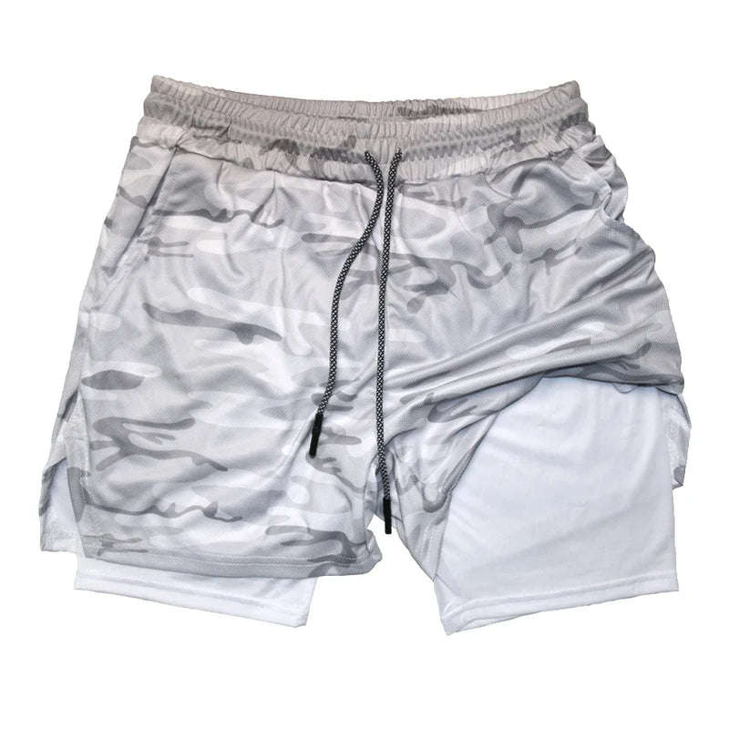 Bermuda Masculina de Fitness de Dupla Camada, 2 em 1, para Academia e Treino, Esportiva, Secagem Rápida, Ideal para Corrida e Exercícios, Modelo Duplo para Verão