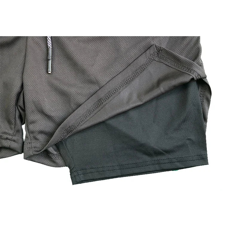 Bermuda Masculina de Fitness de Dupla Camada, 2 em 1, para Academia e Treino, Esportiva, Secagem Rápida, Ideal para Corrida e Exercícios, Modelo Duplo para Verão