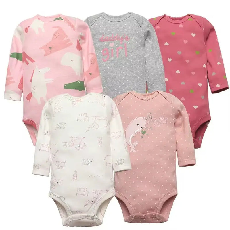 Conjunto com 5 Bodies de Bebê Menino, Roupas para Recém-Nascido, Também para Bebê Menina, 100% Algodão, Macios, com Estampas Novas de Desenhos Animados, Macacões Infantis