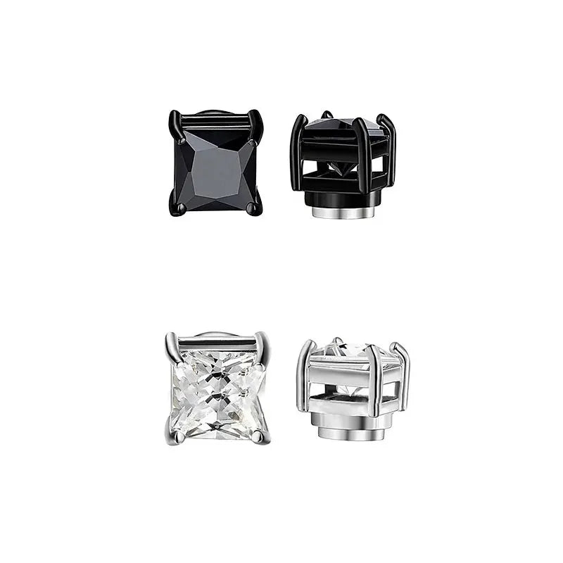 Conjunto com 6 Brincos de Clipe Magnéticos Fortes para Homens e Mulheres, Estilo Punk, Redondos com Zircônia, Sem Furo