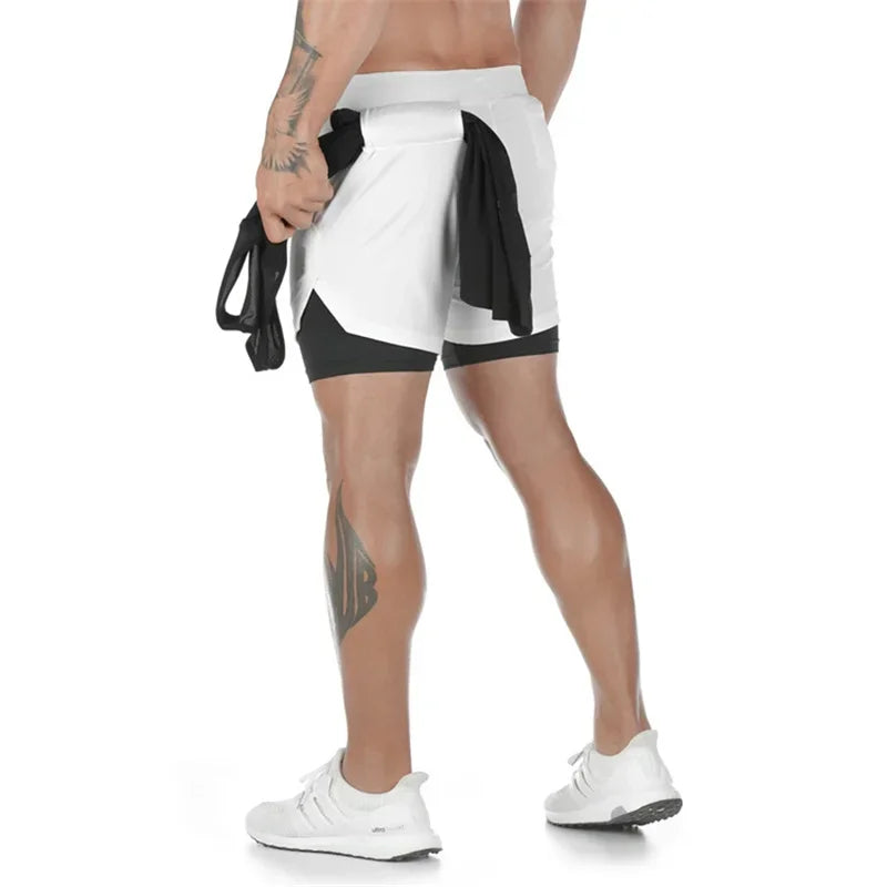 Bermuda Masculina de Fitness de Dupla Camada, 2 em 1, para Academia e Treino, Esportiva, Secagem Rápida, Ideal para Corrida e Exercícios, Modelo Duplo para Verão