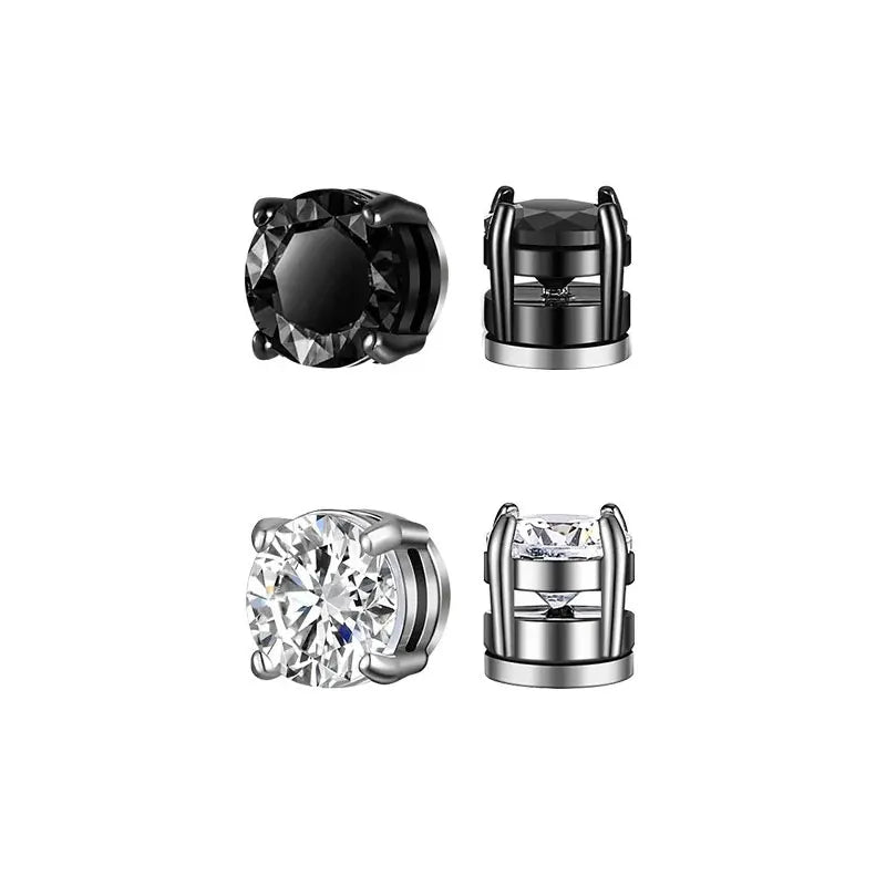 Conjunto com 6 Brincos de Clipe Magnéticos Fortes para Homens e Mulheres, Estilo Punk, Redondos com Zircônia, Sem Furo