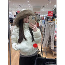 Jaqueta Feminina Curta e Larga de Algodão, com Gorro Removível e Gola de Pele, Quente para o Inverno, Estilo Grosso, Fashion e Modelador