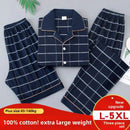 Pijama Masculino Três Peças, Camiseta de Manga Curta e Calça Longa em Algodão, Roupas de Casa, Tamanhos Grandes, Extra Grande, Conjunto com Cardigan que Pode Ser Usado Externamente