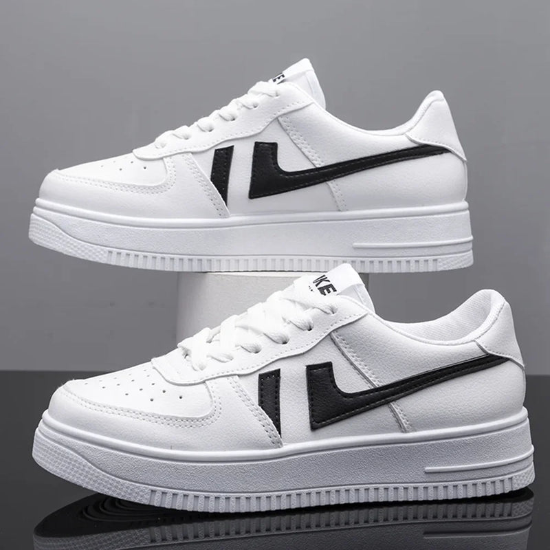 Tênis Casual Unissex, Superfície em Couro Impermeável, Estilo Air Force One, Com Palmilha que Aumenta a Altura, Para Casal, Solado Grosso, Confortáveis para Uso Diário