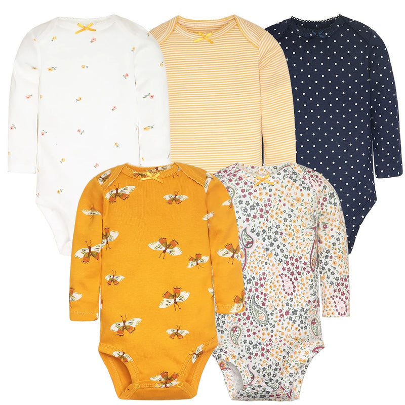 Conjunto com 5 Bodies de Bebê Menino, Roupas para Recém-Nascido, Também para Bebê Menina, 100% Algodão, Macios, com Estampas Novas de Desenhos Animados, Macacões Infantis