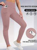 Leggings esportivas super macias com bolsos, femininas, cintura alta, ideais para treino, yoga, corrida, academia e fitness.