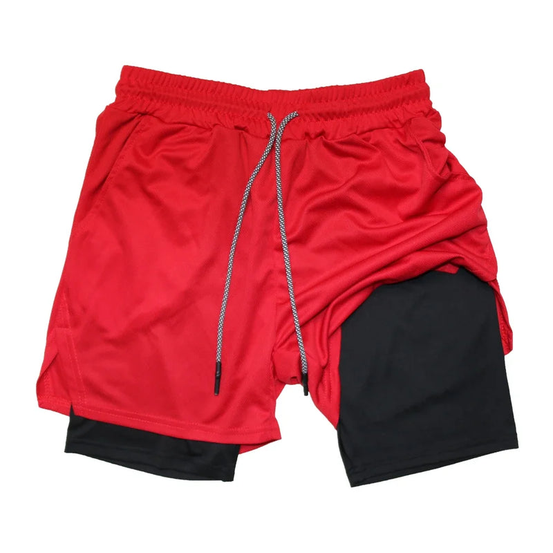 Bermuda Masculina de Fitness de Dupla Camada, 2 em 1, para Academia e Treino, Esportiva, Secagem Rápida, Ideal para Corrida e Exercícios, Modelo Duplo para Verão