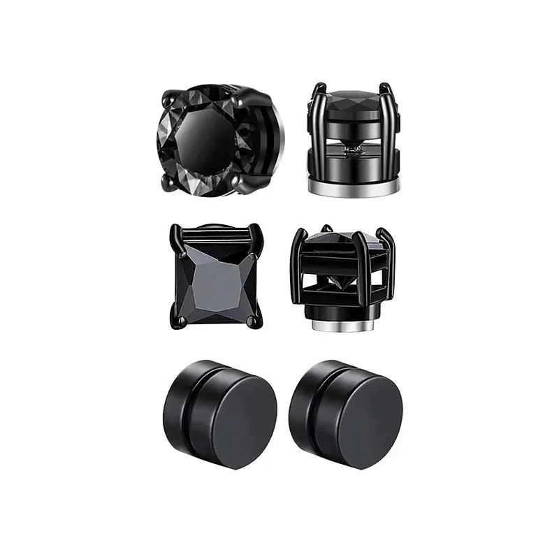 Conjunto com 6 Brincos de Clipe Magnéticos Fortes para Homens e Mulheres, Estilo Punk, Redondos com Zircônia, Sem Furo