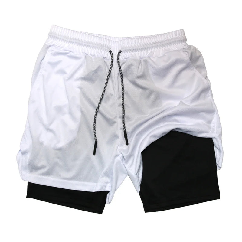 Bermuda Masculina de Fitness de Dupla Camada, 2 em 1, para Academia e Treino, Esportiva, Secagem Rápida, Ideal para Corrida e Exercícios, Modelo Duplo para Verão
