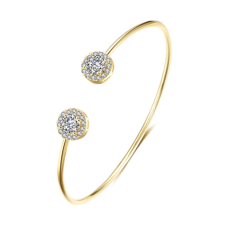 Pulseiras Luxuosas Femininas em Ouro, Geométricas, Braceletes Tipo Cuff com Zircônia Cúbica, Fashion, Para Festas e Uso Diário