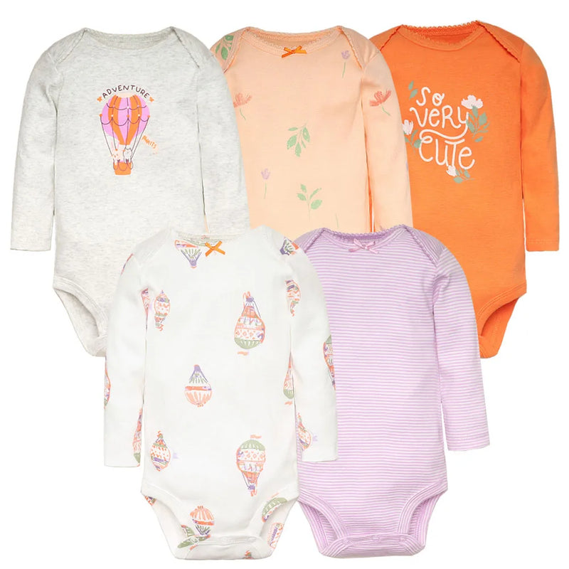 Conjunto com 5 Bodies de Bebê Menino, Roupas para Recém-Nascido, Também para Bebê Menina, 100% Algodão, Macios, com Estampas Novas de Desenhos Animados, Macacões Infantis