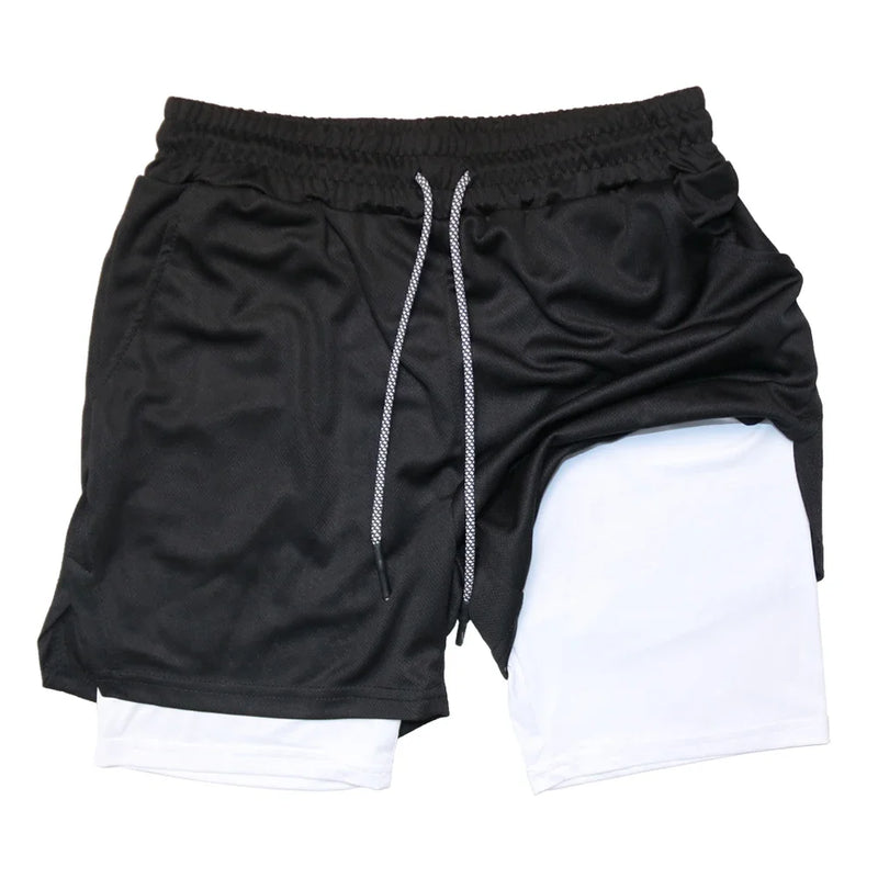 Bermuda Masculina de Fitness de Dupla Camada, 2 em 1, para Academia e Treino, Esportiva, Secagem Rápida, Ideal para Corrida e Exercícios, Modelo Duplo para Verão