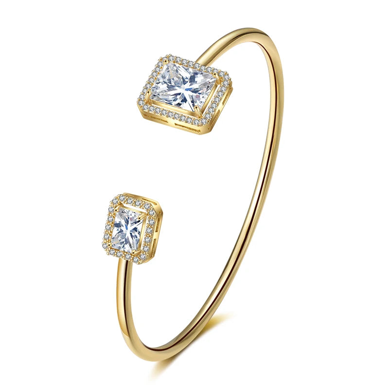 Pulseiras Luxuosas Femininas em Ouro, Geométricas, Braceletes Tipo Cuff com Zircônia Cúbica, Fashion, Para Festas e Uso Diário