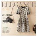 Vestido Jacquard Novo de Primavera, Manga Curta, Modelo Sofisticado, Elegante para Trabalho, Decote Redondo, Ajuste Slim, Saia A-Line de Verão, 2024