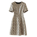 Vestido Jacquard Novo de Primavera, Manga Curta, Modelo Sofisticado, Elegante para Trabalho, Decote Redondo, Ajuste Slim, Saia A-Line de Verão, 2024