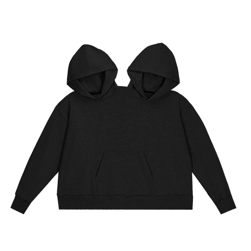 Moletom Criativo de Casal com Capuz para Duas Pessoas, Modelagem Solta, Cor Lisa, Roupa Íntima Compartilhada