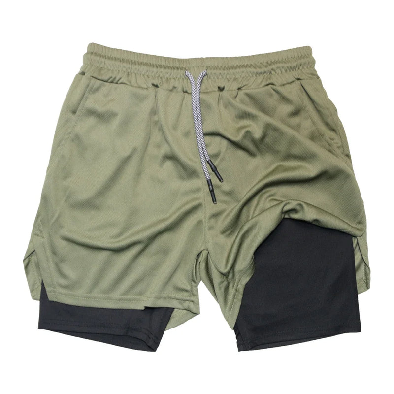 Bermuda Masculina de Fitness de Dupla Camada, 2 em 1, para Academia e Treino, Esportiva, Secagem Rápida, Ideal para Corrida e Exercícios, Modelo Duplo para Verão