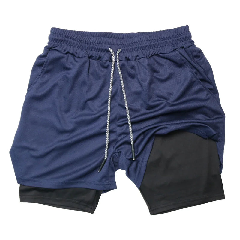 Bermuda Masculina de Fitness de Dupla Camada, 2 em 1, para Academia e Treino, Esportiva, Secagem Rápida, Ideal para Corrida e Exercícios, Modelo Duplo para Verão