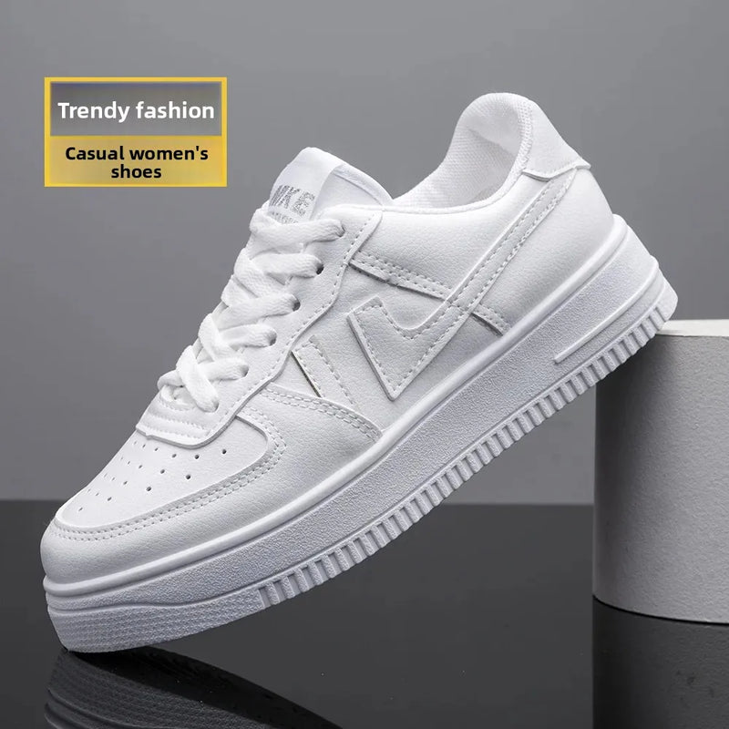 Tênis Casual Unissex, Superfície em Couro Impermeável, Estilo Air Force One, Com Palmilha que Aumenta a Altura, Para Casal, Solado Grosso, Confortáveis para Uso Diário